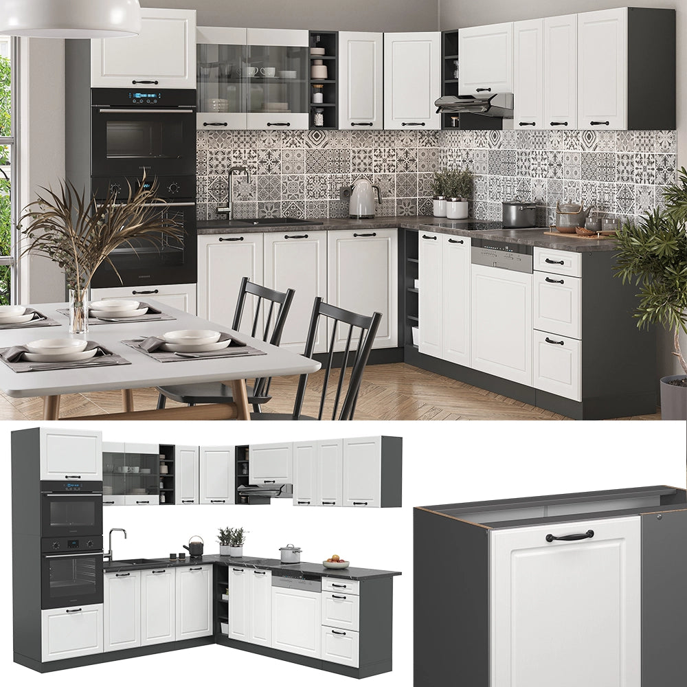 Vicco Cucina angolare completa Bianco casa di campagna/antracite 237 x 247 cm , PL Marmo
