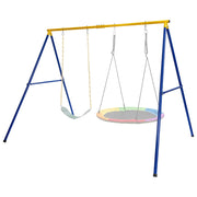Set di 2 altalene con supporto in acciaio per bambini da 3 pezzi, Altalena elastica e a disco volante per parco-Altalene e dondoli