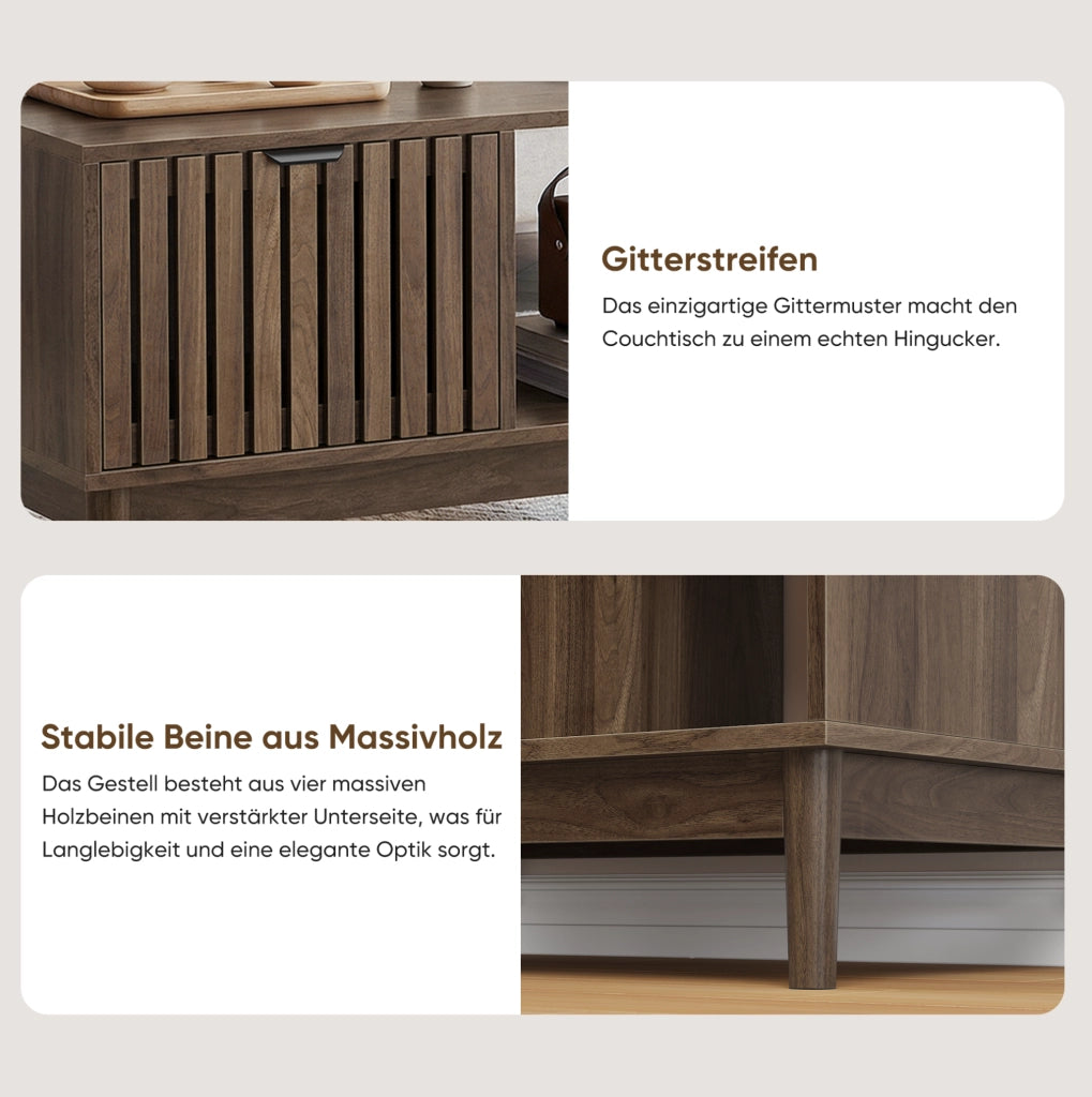 Tavolino da caffè moderno 80x50x45 cm in MDF colore noce; con vani contenitore