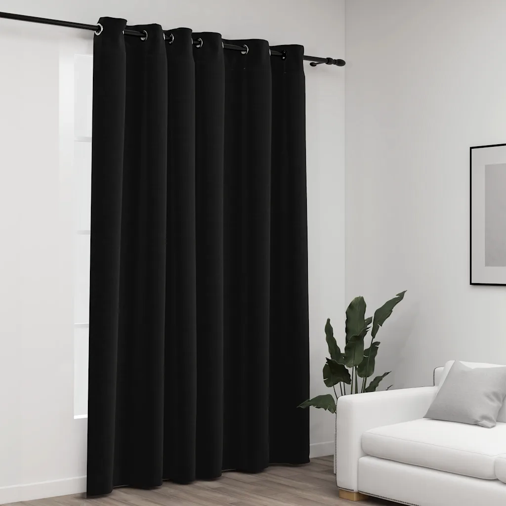 Tende Oscuranti | Tende Blackout Effetto Lino Occhielli Antracite 290x245cm