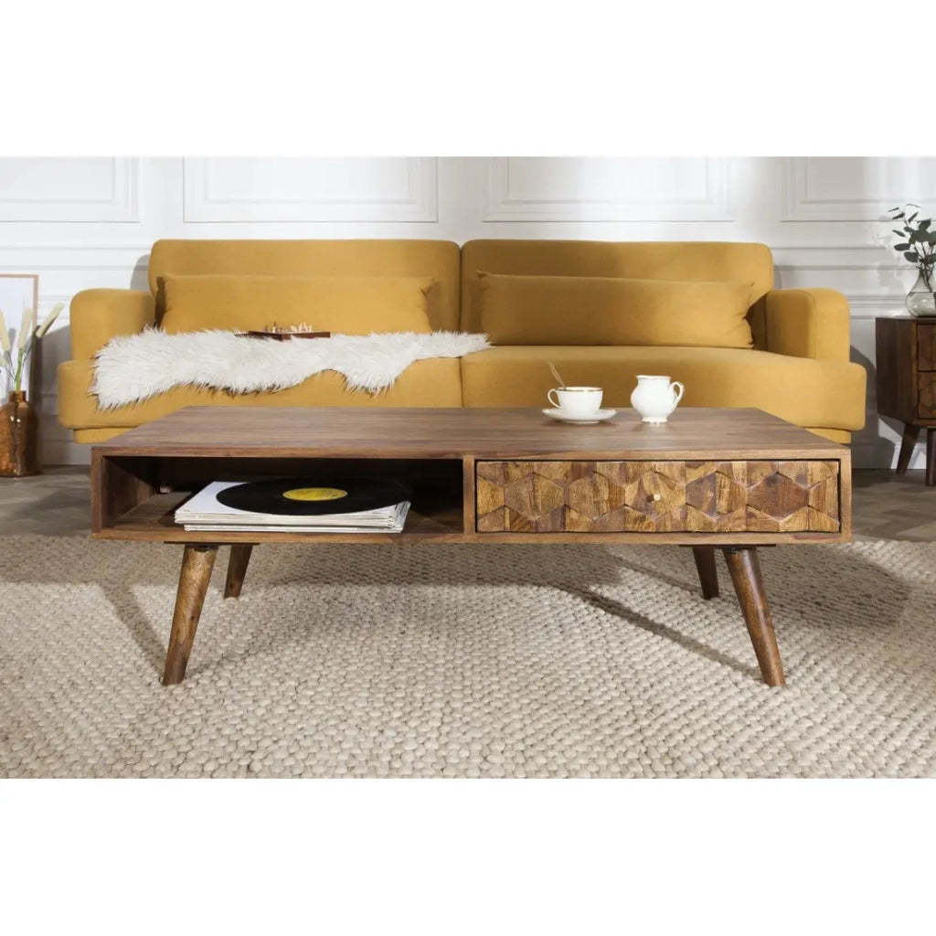Tavolino basso SCANI 100 cm in legno di Sheesham massiccio verniciato stile scandinavo