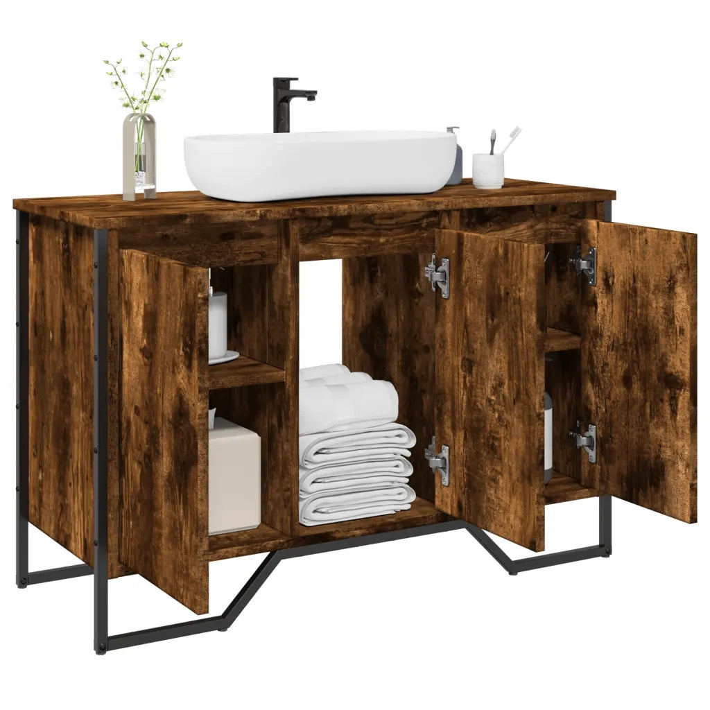 Mobile Lavabo | Armadio Lavabo Bagno Rovere Fumo 91x35x60 cm in Truciolato
