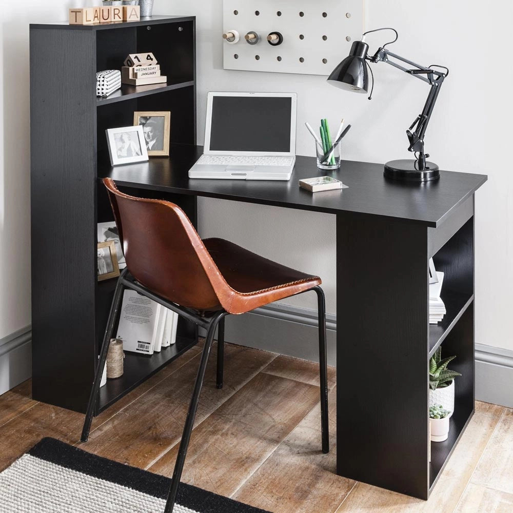 Scrivania con Doppia Libreria Laterale Porta PC in Legno Nobilitato Casa Ufficio Nero