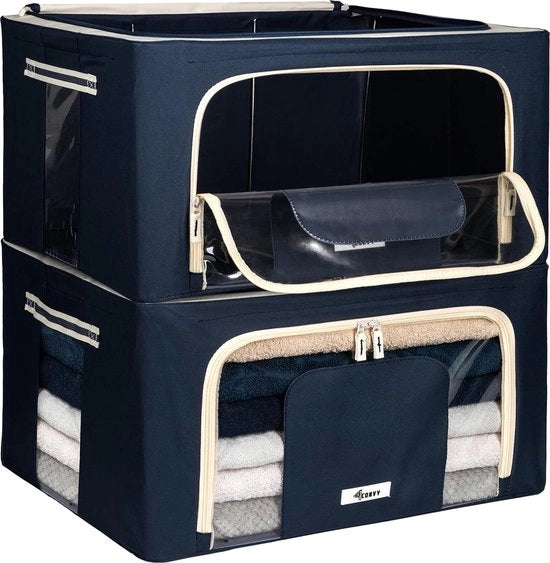 Opvougbile Raccoglitore di Abbigliamento - Contenitore di Stoccaggio per Coperte/Poltrone/Abbigliamento/Asciugamani con Struttura Metallica e 2 Porte - Stivabile - Nessun Oggetto Pieghettato - Pacchetto da 2