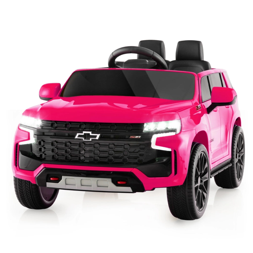 SUV elettrica 12V per bambini con telecomando 2,4G sospensione a molla luci e musica, Chevrolet auto elettrica Rosa-Macchinine giocattoli