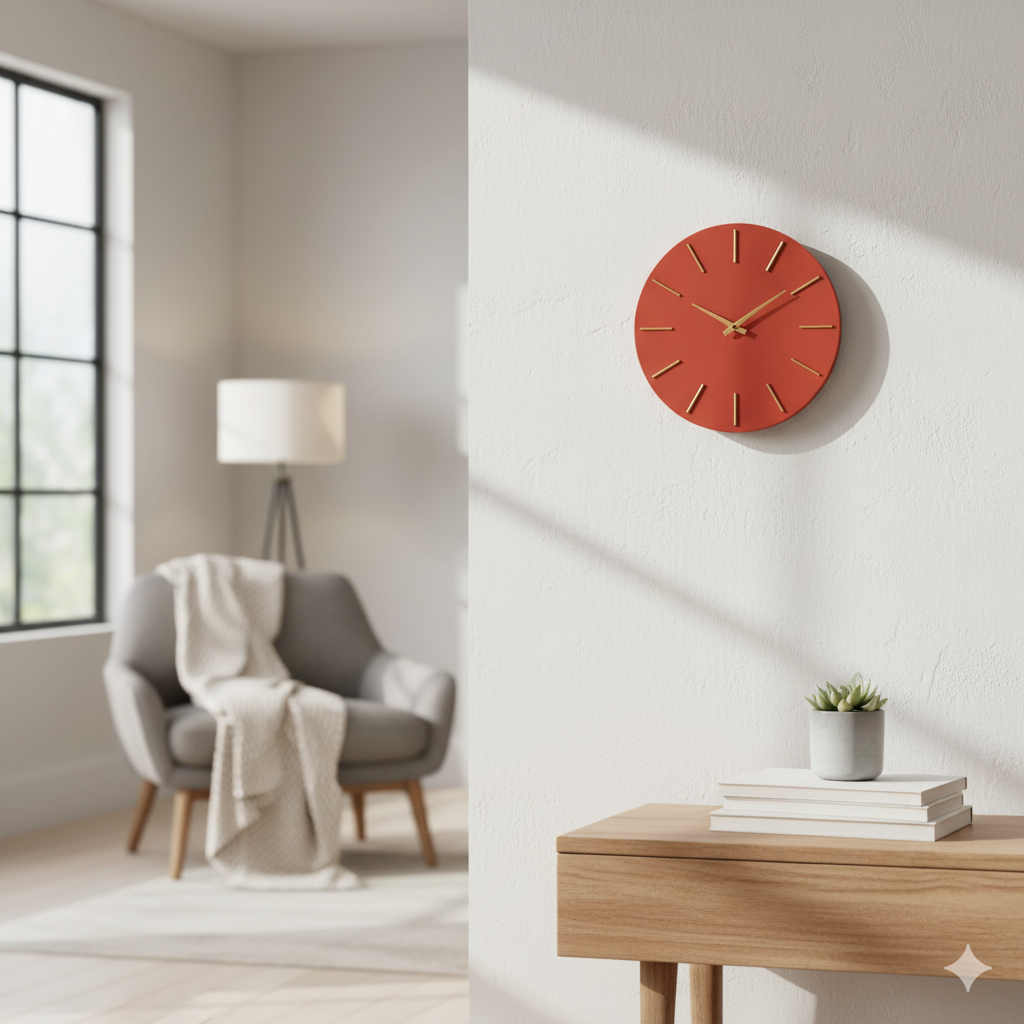 Orologio da Parete  Ø40x5 cm in Legno TimeLine Mattone