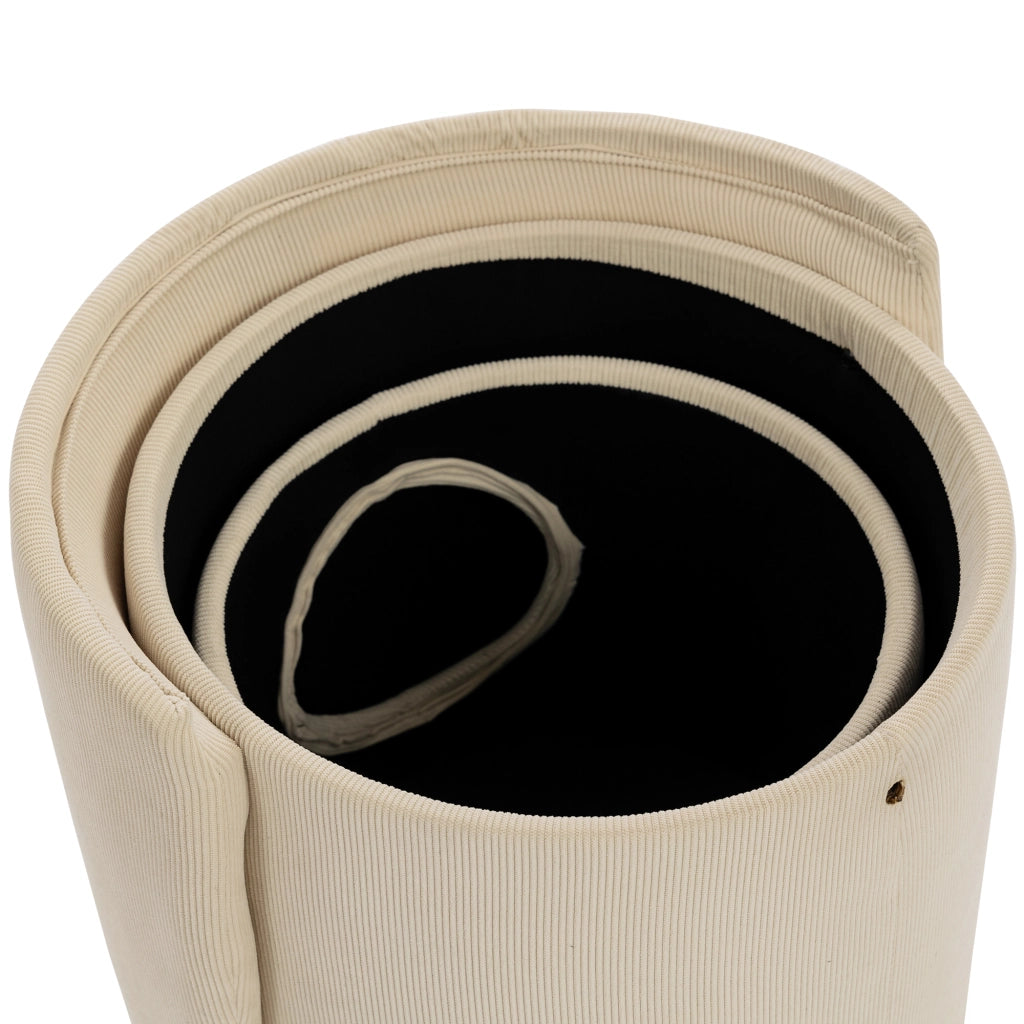 Poltroncina girevole a 360° con vano contenitore in velluto a coste beige per camera da letto e sala da pranzo