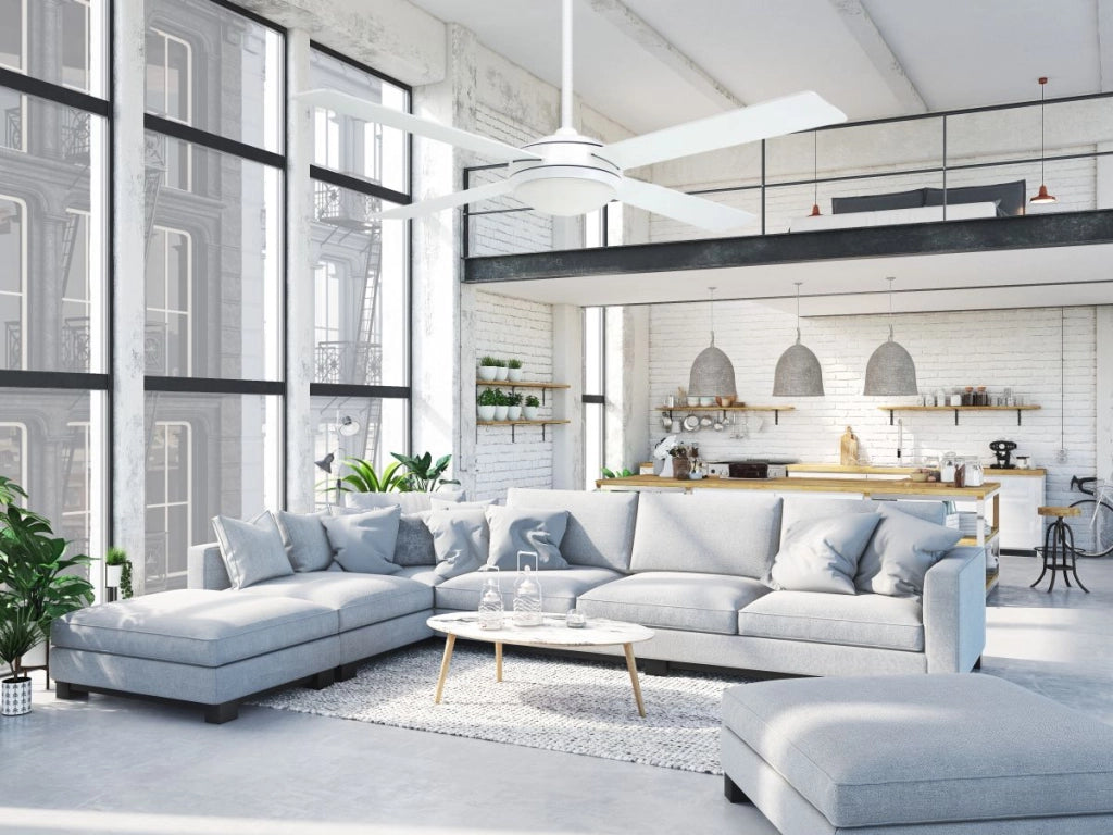 Vam Ventilatore da soffitto 4 bianco con luce e telecomando con sensore temperatura 132 cm