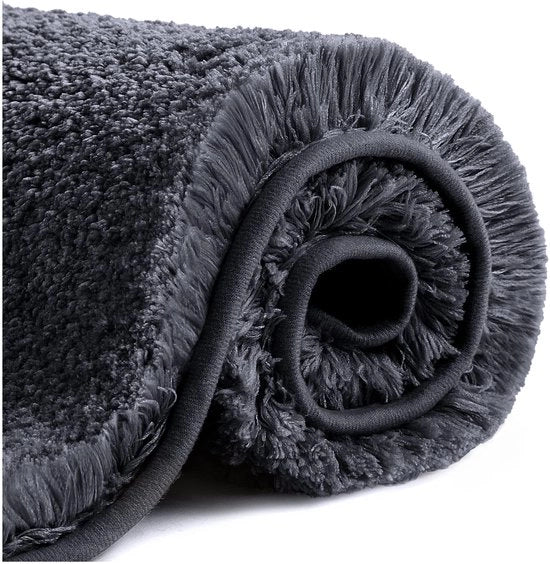 Badmat Antislip con Microvezel Pluizig, Superassorbente, Lavabile in Lavatrice, Secchezza Rapida - 50 x 80 cm (Nero)