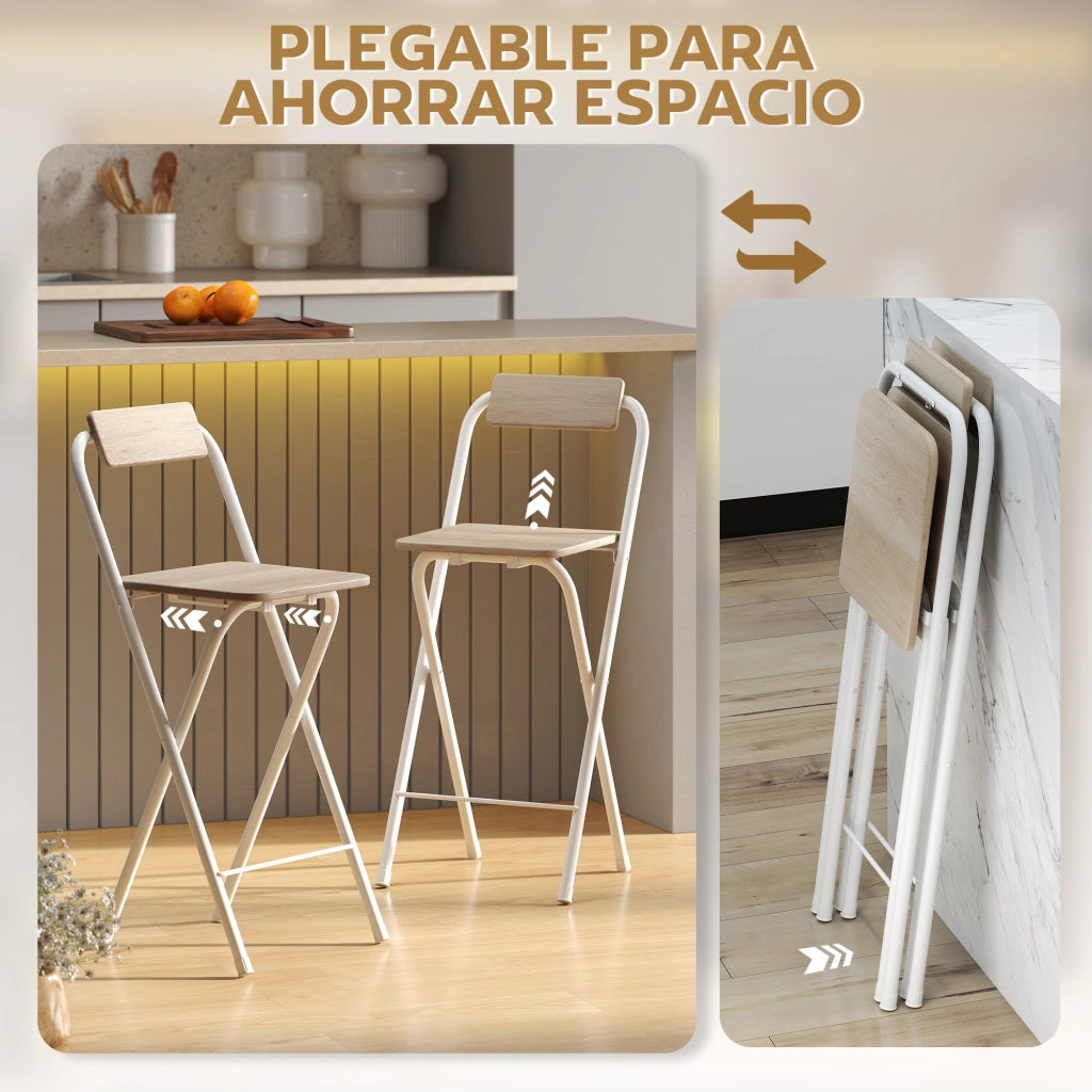 Sgabello da Bar Pieghevole con Schienale ¨C zephmum ¨C Naturale Metallo