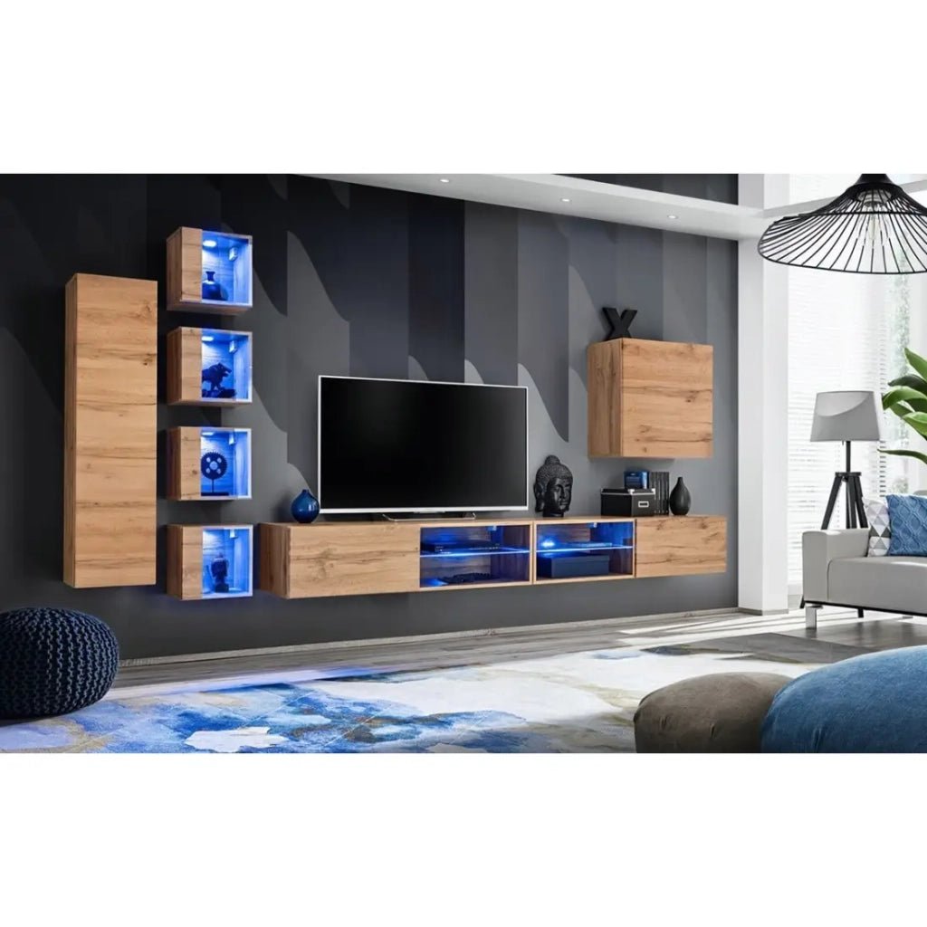Set di mobili da soggiorno SWITCH XXVI – Rovere – Illuminazione LED – Design moderno
