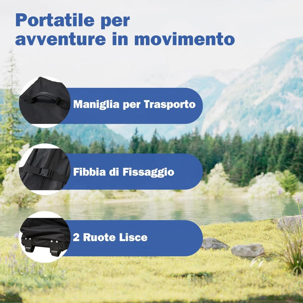 Gazebo Pop-up Pieghevole 3 x 4,5 m, Gazebo da Giardino Impermeabile Altezza Regolabile con Fori di Drenaggio, Tenda da Giardino Antivento con Borsa di Trasporto a Ruote (Blu)
