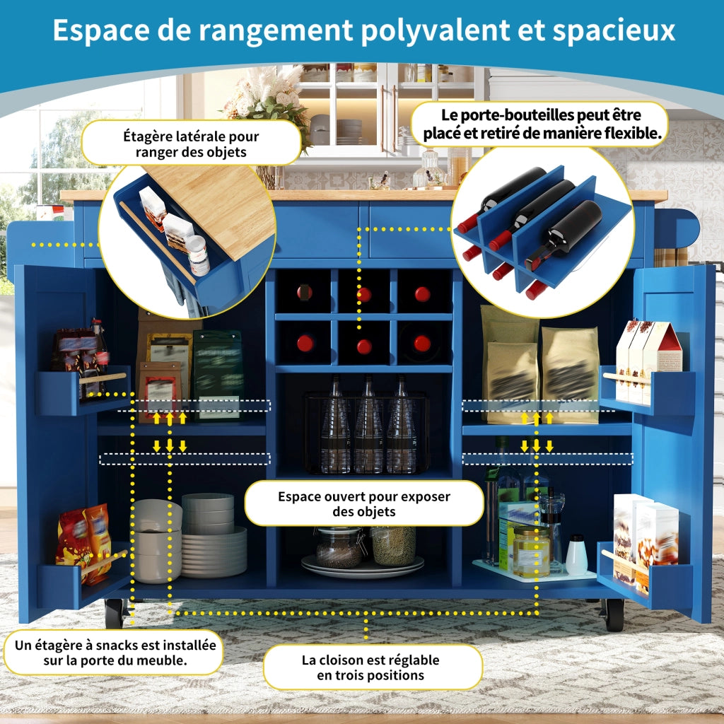 CARRELLO DA CUCINA 102x45x92 cm Blu in MDF e metallo