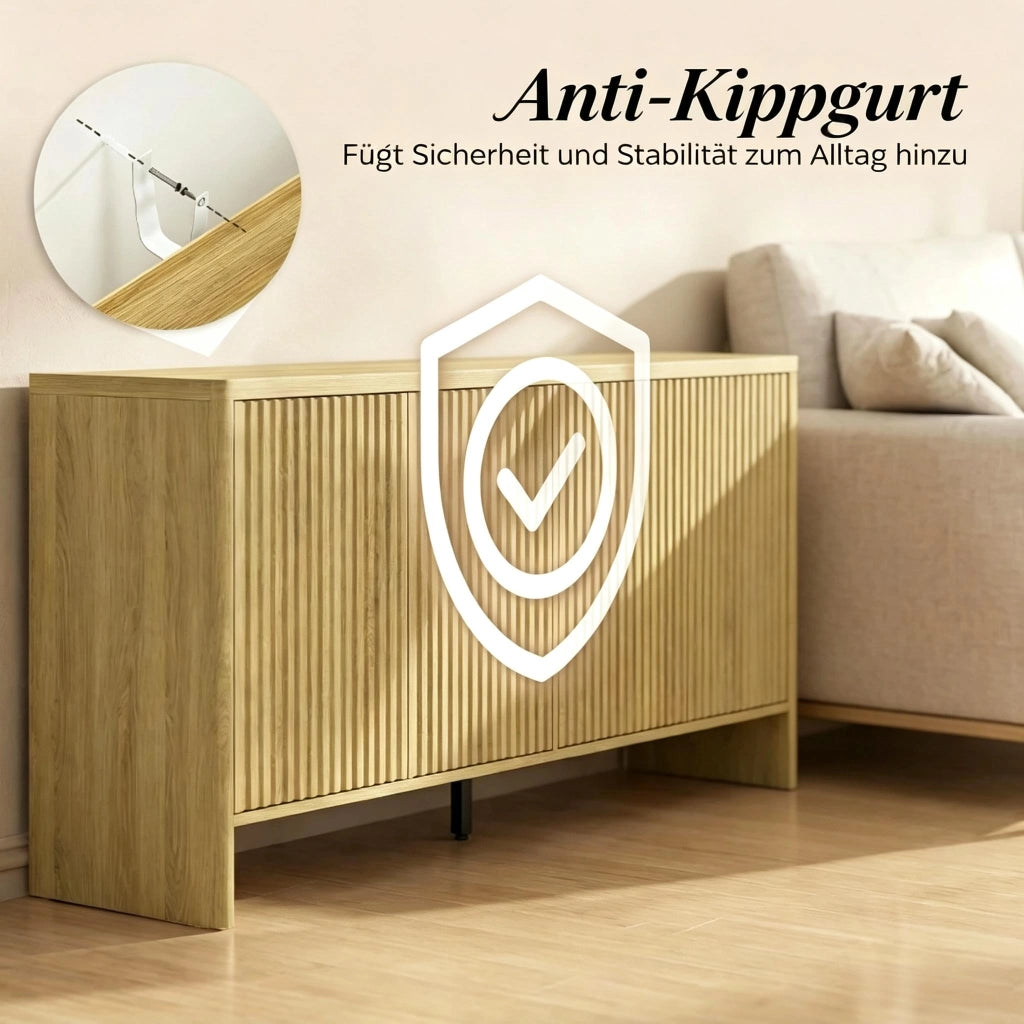 Credenza e madia con 2 ante e ripiani regolabili, finitura effetto rovere, per soggiorno e ingresso, 147 × 40 × 77 cm