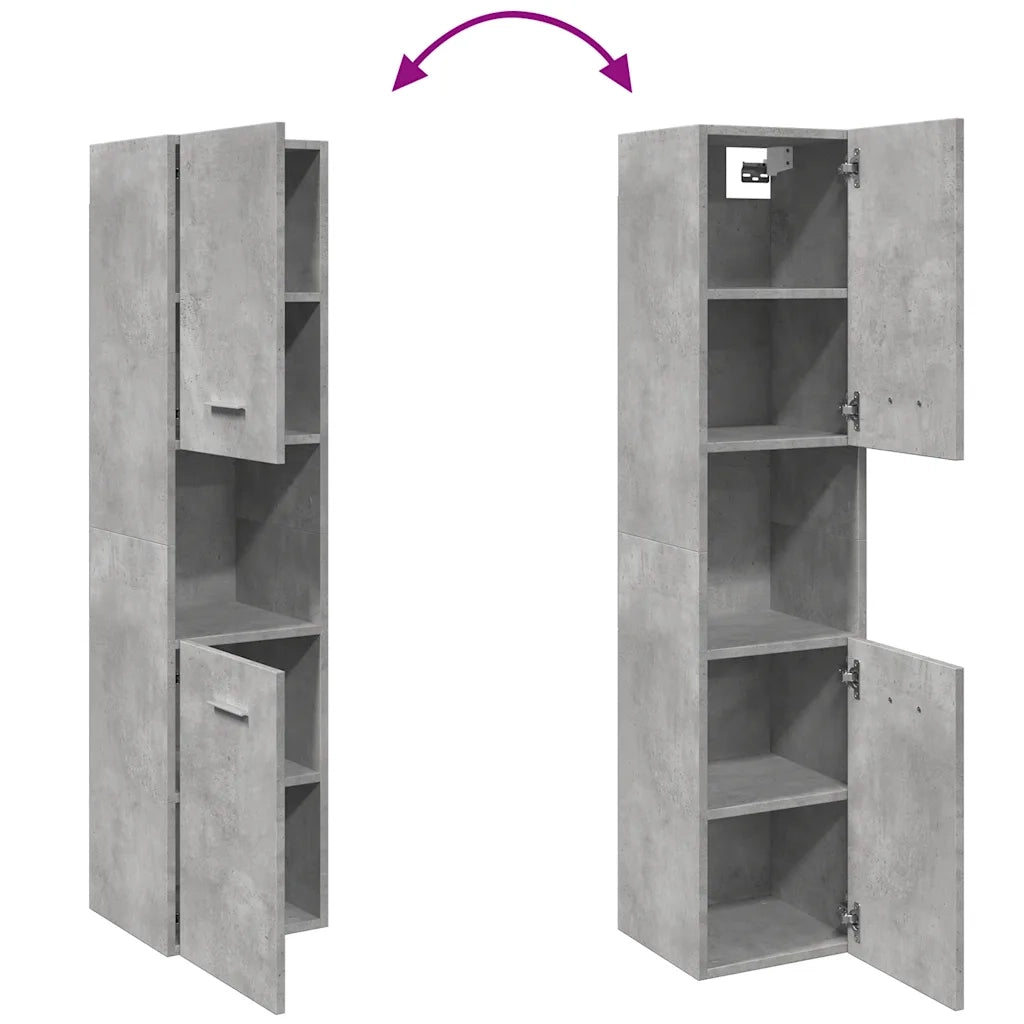 vidaXL Mobile Pensile da Bagno Grigio Cemento 30x30x130cm Truciolato