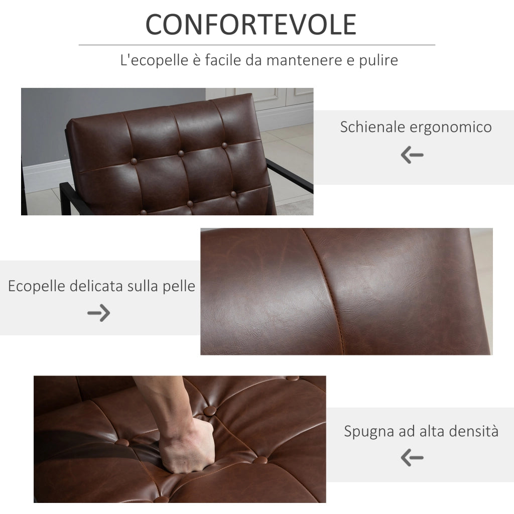 Poltrona imbottita trapuntata in similpelle e metallo stile industriale ¨C zephmum ¨C grigio scuro