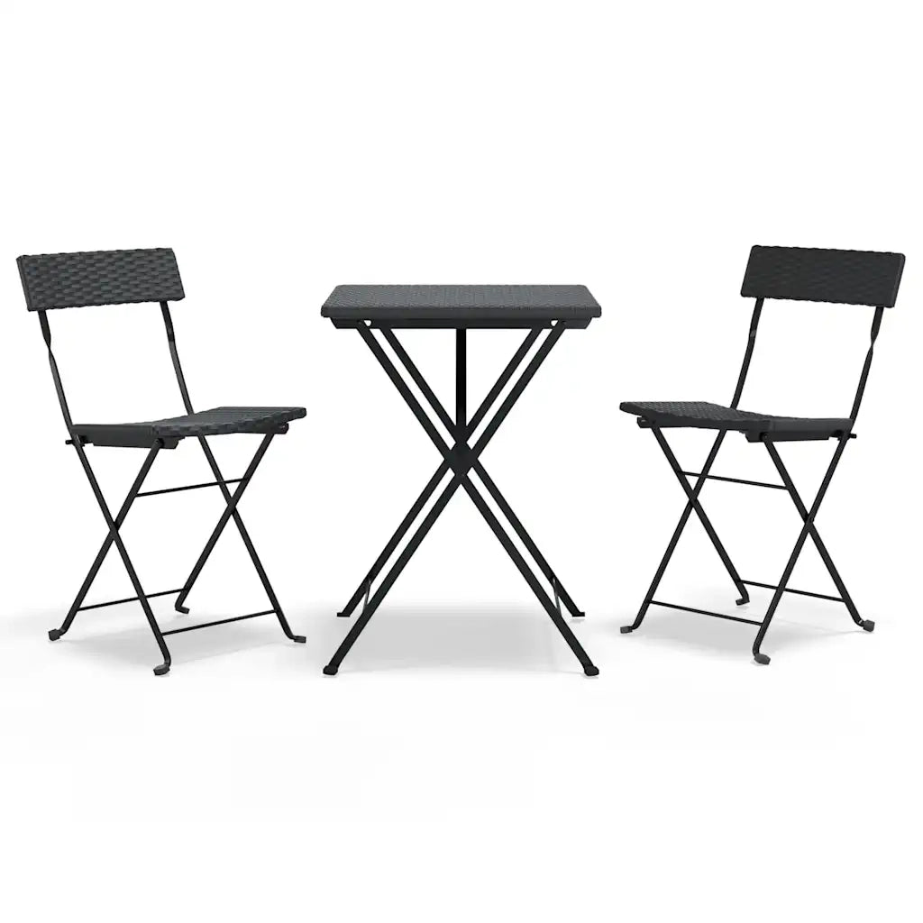 Set Pieghevole da Bistr¨° 3 pz | Set Salotto da Giardino Nero in Polyrattan