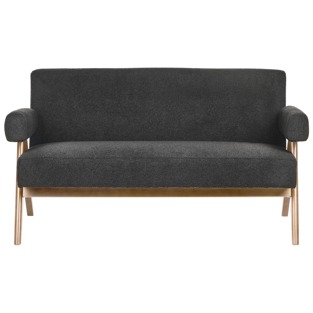Set di divani Nero e marrone scuro Divano a 2 posti Panca Boucle Rivestimento Retro Design Gambe di legno Soggiorno