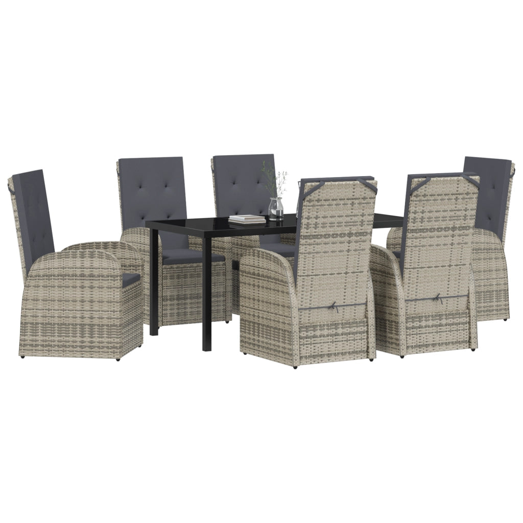 Set da Pranzo da Giardino 7 Pezzi con Cuscini Grigio in Polyrattan