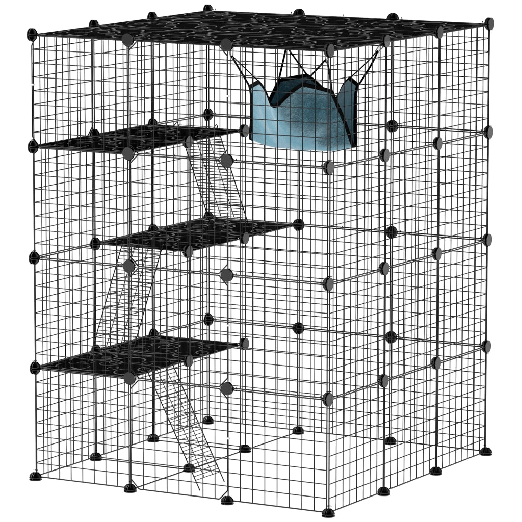 Gabbia Modulare per Gatti 4 Livelli ¨C Xylo ¨C Acciaio e PP, 105x105x140 cm, Nero