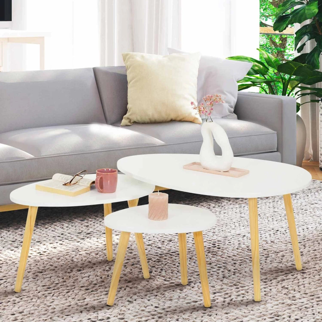 IDMarket - Set di 3 tavolini nidificanti GAIA laccato bianco scandinavo
