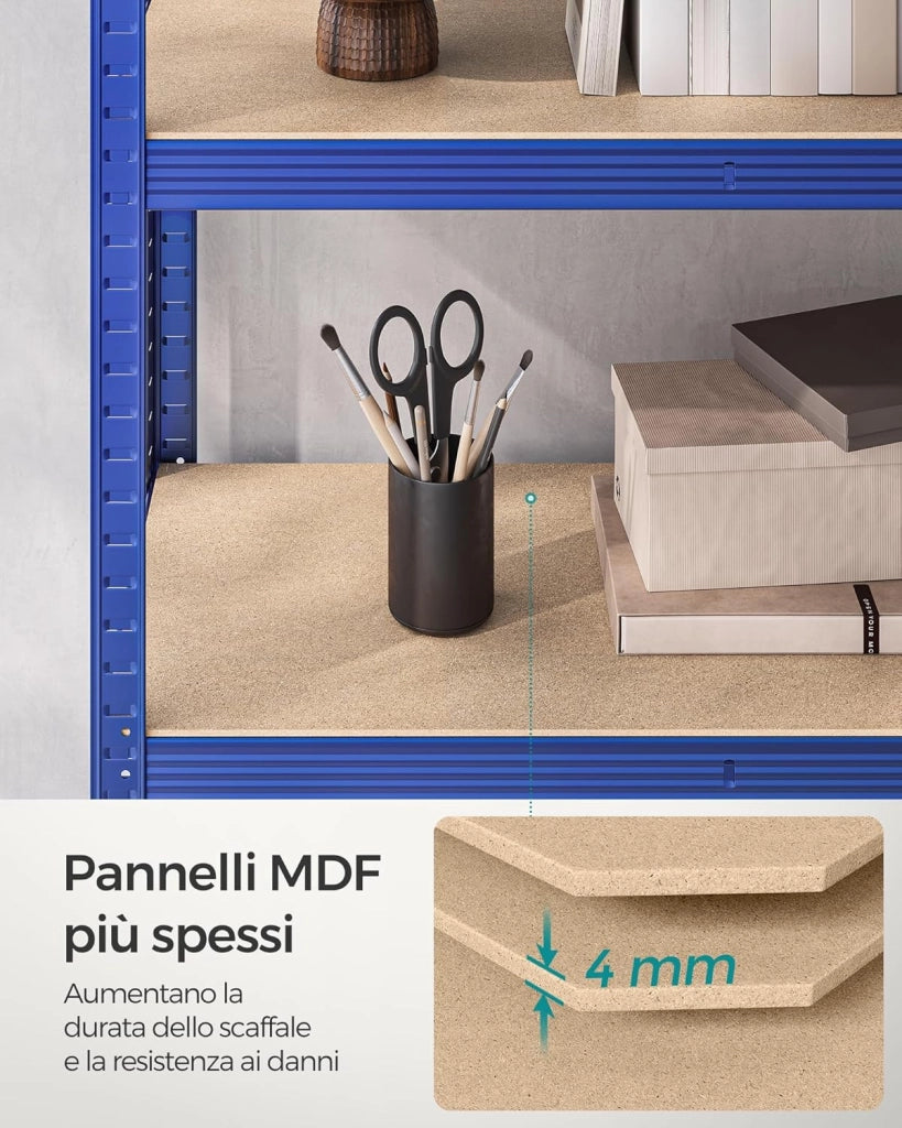 SONGMICS Scaffalatura a 5 Ripiani, Scaffale in Acciaio, Montaggio Rapido, Utensili, Strumenti in Garage, Magazzino, Ripostiglio, Portante 875 kg, 40 x 90 x 180 cm, Blu GLR040Q01
