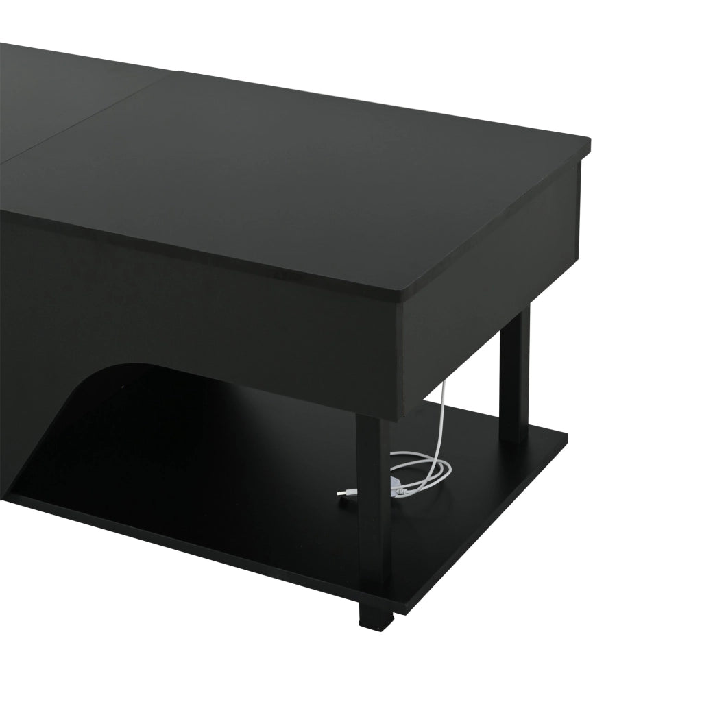 Tavolino lucido, illuminazione a LED, altezza regolabile, design traforato, 50 x 100 x 46 cm, nero