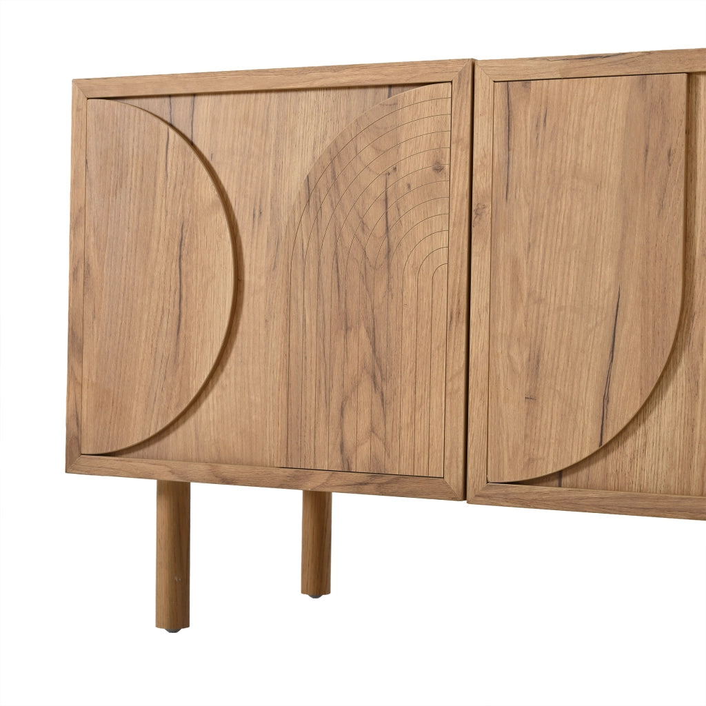 Mobile porta TV con 4 ante e 2 vani, passacavi, rilievo 3D, per soggiorno, in legno, naturale, 180 × 38 × 56,5 cm