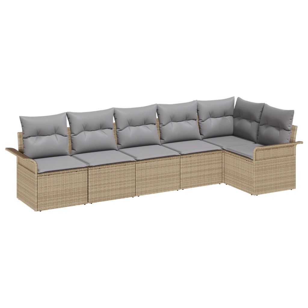 Set di divani da giardino 6 pezzi con cuscini Beige Polyrattan