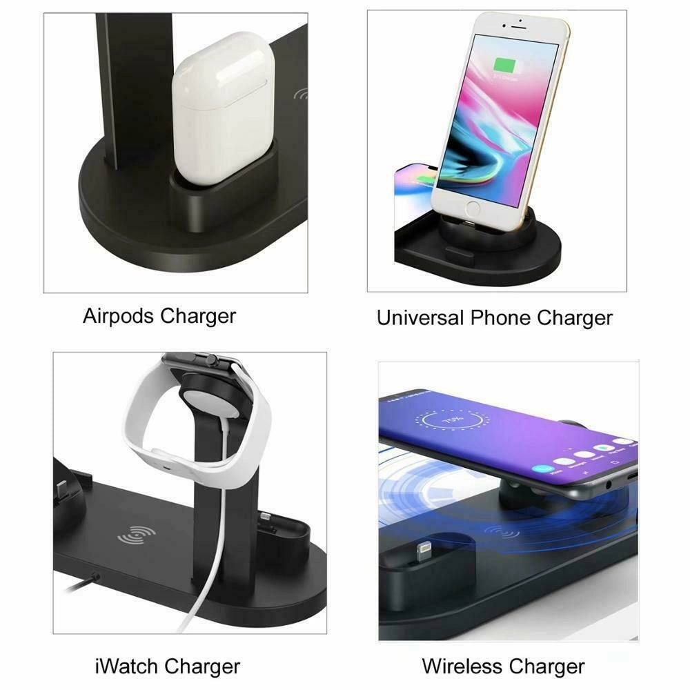 Trade Shop - Stazione Ricarica Wireless 4 In 1 Qi Air Pods Iphone Compatibile Micro Usb Type C -