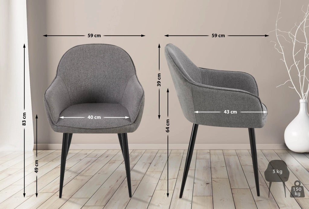 Set di 2 sedie da pranzo in tessuto Boise grigio scuro