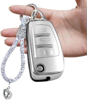 Accessori per auto - Protezione per chiavi con accessorio bling per Audi - 3 pulsanti telecomando per chiave - Protezione per A1 A3 A4 A6 Q3 Q5 Q7 S3 R8 TT - Accessori per auto