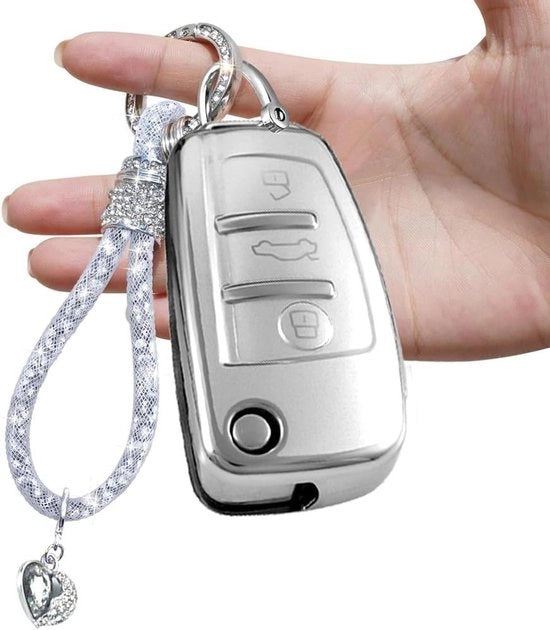 Accessori per auto - Protezione per chiavi con accessorio bling per Audi - 3 pulsanti telecomando per chiave - Protezione per A1 A3 A4 A6 Q3 Q5 Q7 S3 R8 TT - Accessori per auto