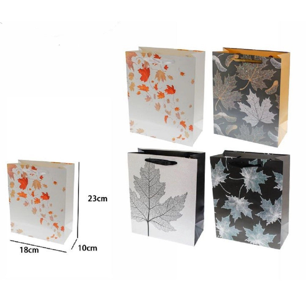 Trade Shop - Set 3pz Buste Borsa Da Regalo Foglie Autunnali 23 X 18 X 10cm 69962 Vari Modelli -