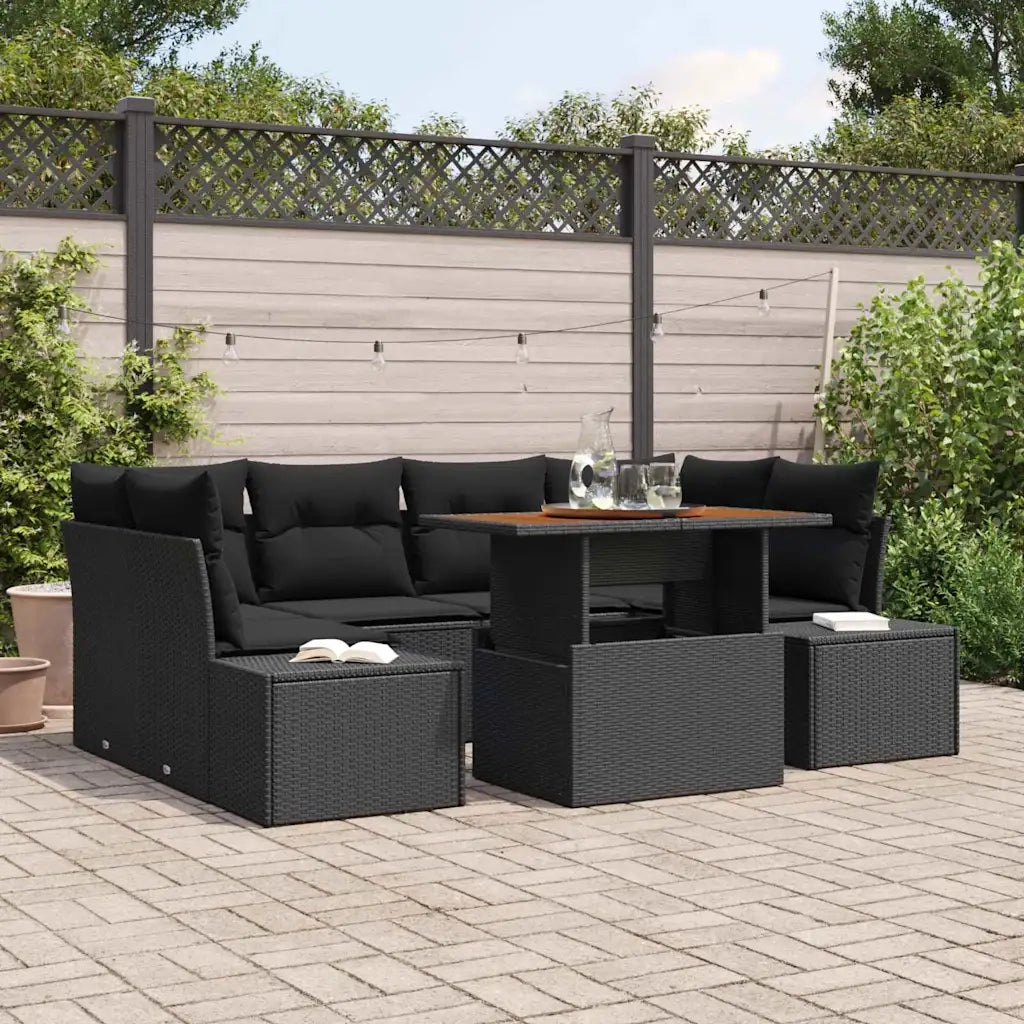 Set da Pranzo per Giardino con cuscino 7 pcs Nero e Marrone 3349918