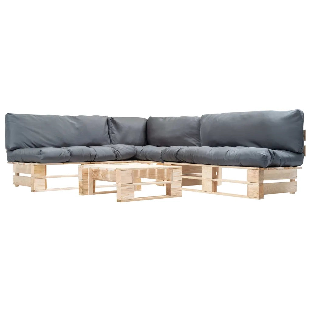 Set Divani da Giardino Pallet 4 pz con Cuscini Grigi in Legnocod mxl 93913