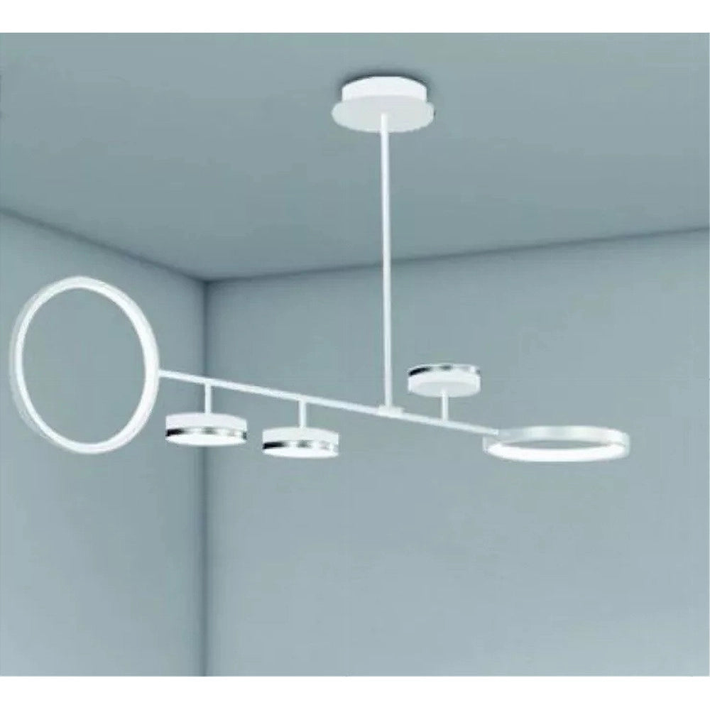 Trade Shop - Lampadario A Sospensione Led 37w Con 5 Cerchi Lampada Orizzontale Bianco Luce Fredda 71347 -