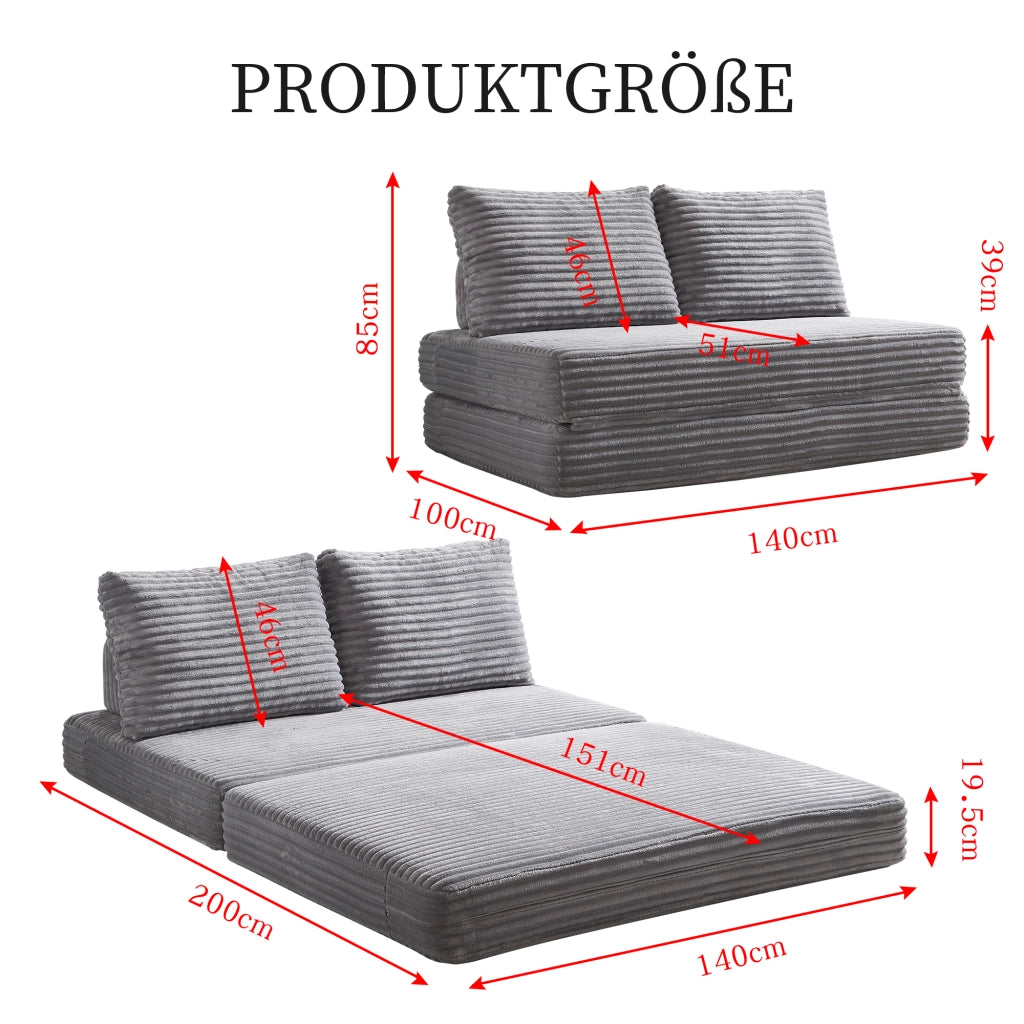 Divano letto multifunzionale in tessuto con schienali removibili e texture effetto velluto, grigio chiaro