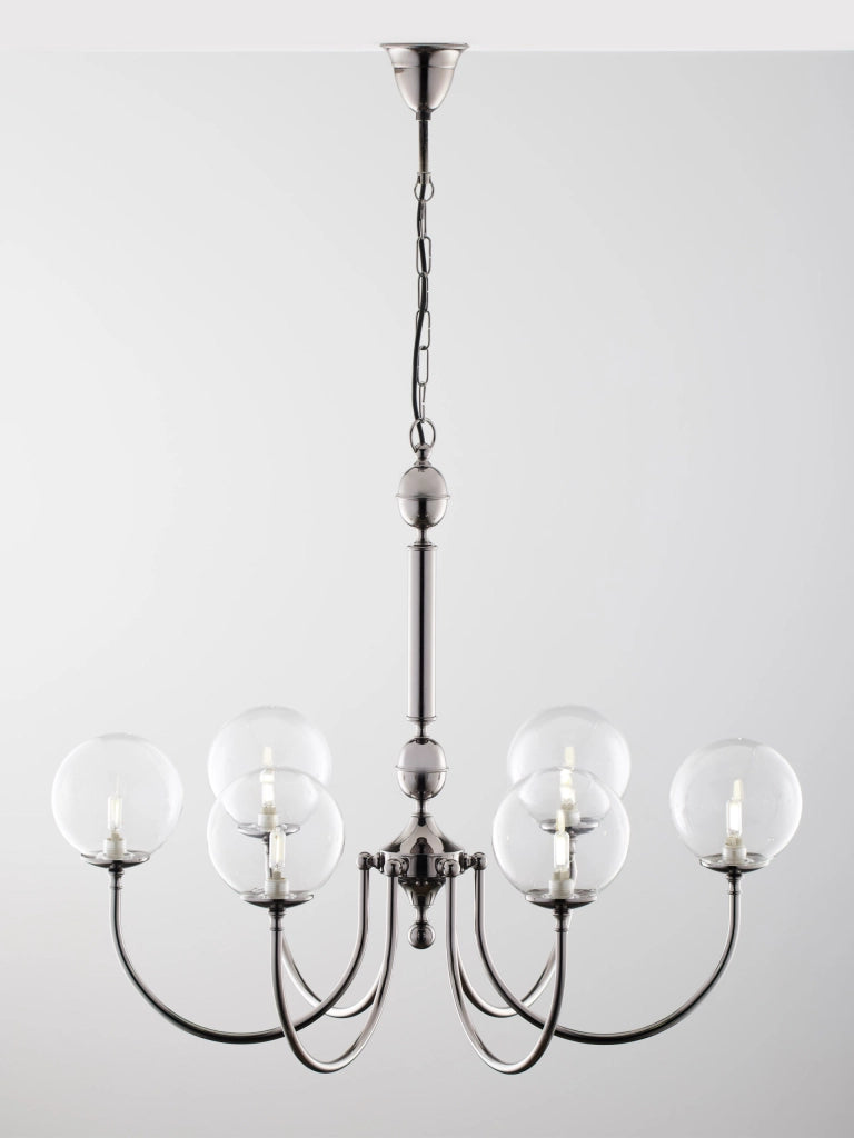 Lampadario moderno cromo 6 sfere vetro G9 Jupiter Brillante