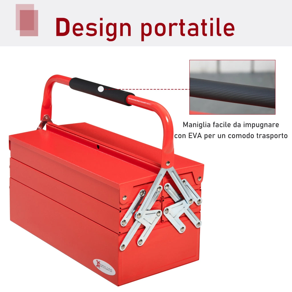 Cassettiera Porta Attrezzi in Metallo Pieghevole ¨C Zephmum ¨C Rosso, 5 Vassoi, 3 Ripiani