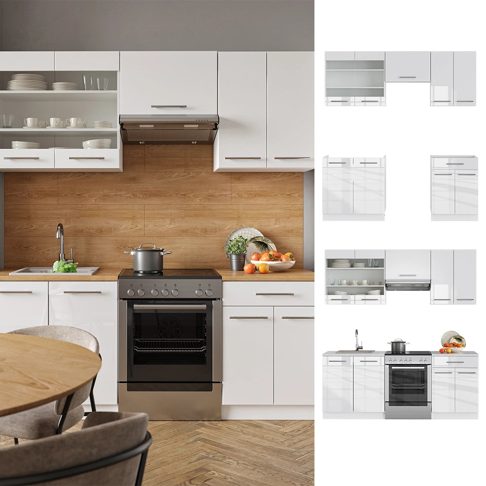 Cucina componibile Fame-Line Bianco lucido/Bianco 200 cm, PL Rovere Vicco