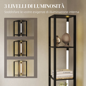Lampada da Terra con 4 Ripiani 29x29x163 cm 3 Luminosità Regolabili e Interruttore a Pedale in MDF Nero
