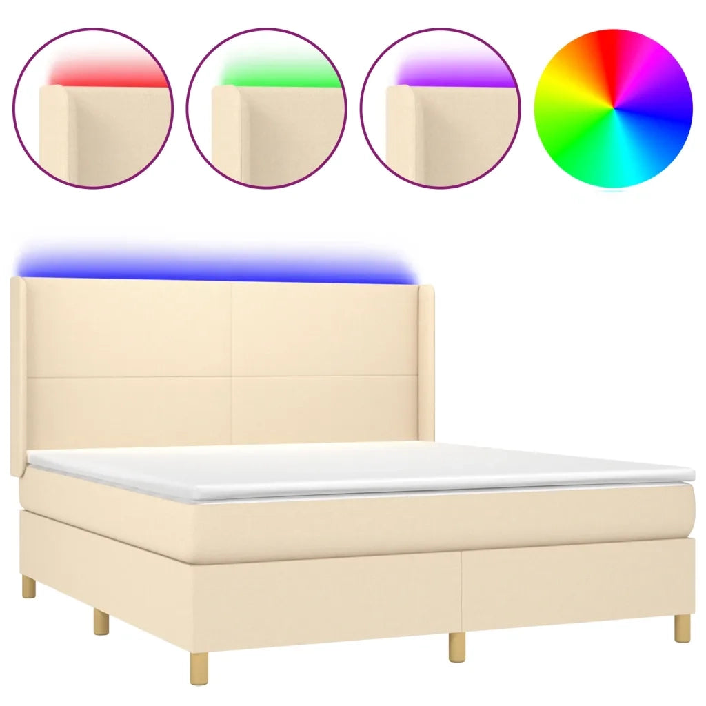 Letto a Molle con Materasso e LED Crema 180x200 cm in Tessuto 3138738