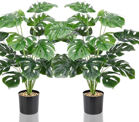 Set di 2 piante artificiali Grandi piante artificiali Nep, piante artificiali vere come reali, alta pianta in plastica per ufficio, casa, decorazione interna e esterna (Monstera grande)