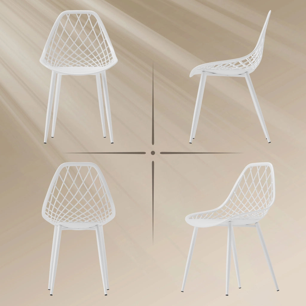 Set 4 Sedie da Pranzo Design Moderno con Schienale Traforato in Plastica Bianco