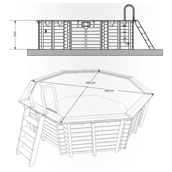 Piscina In Legno Ottagonale Northwood 430 -  4,30 H.1,20 M - Liner Blue