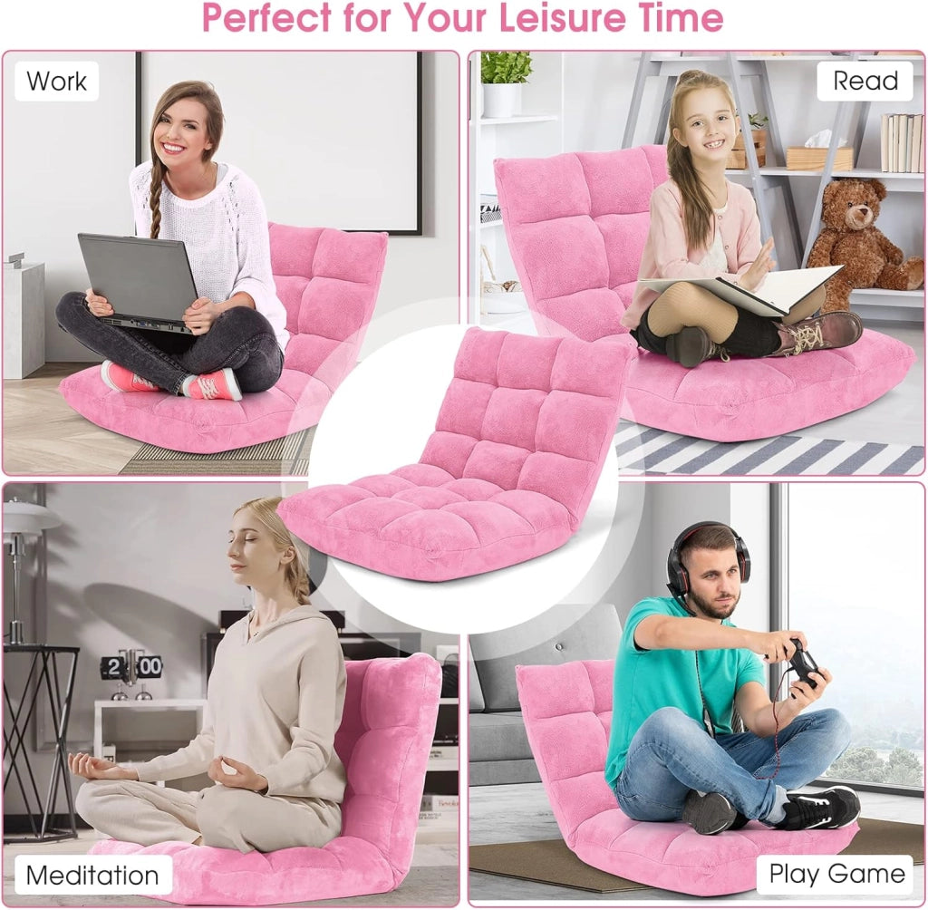 Living-Room-Chairs - Sedia da pavimento con supporto dorsale, ferro + schiuma + velluto corallo, rosa, 26,5 x 22,5 x 22 pollici