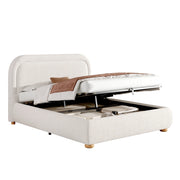 Letto Contenitore Matrimoniale 160x200 cm; Idraulico con Rete; in Bouclé Bianco