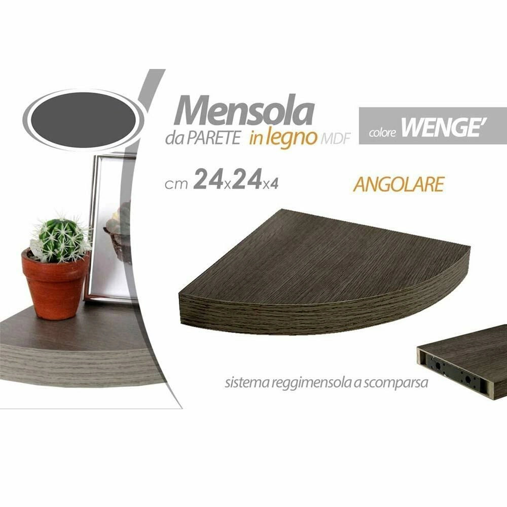 Trade Shop - Mensola Parete Angolare Scaffale Ripiano Ad Angolo In Legno Mdf Wenghe 24 X 4 Cm -