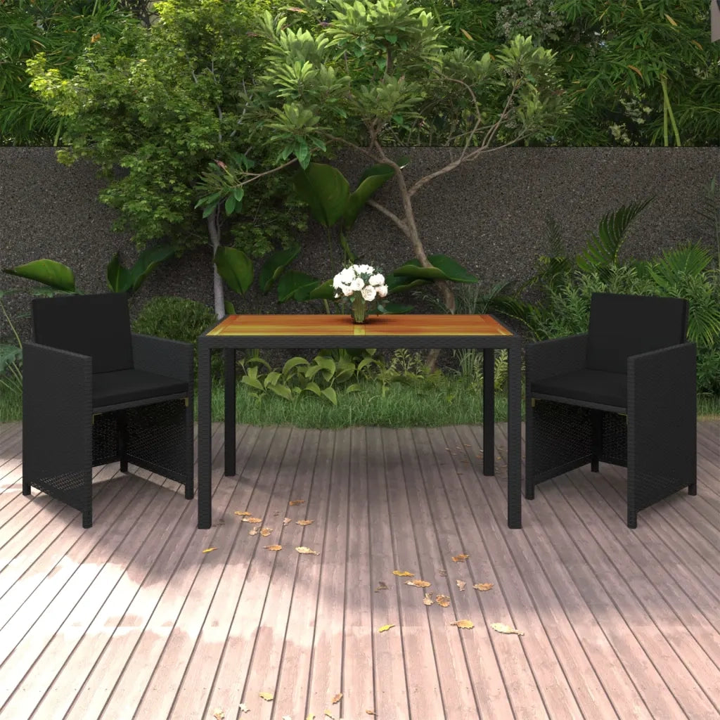 Set da Pranzo da Giardino 3 pz con Cuscini in Polyrattan Nero 3095498